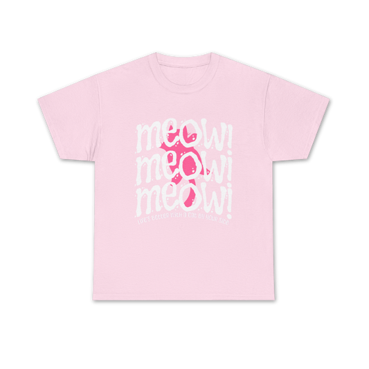 Triple Meow Tee - Regular Fit - Pink Cat